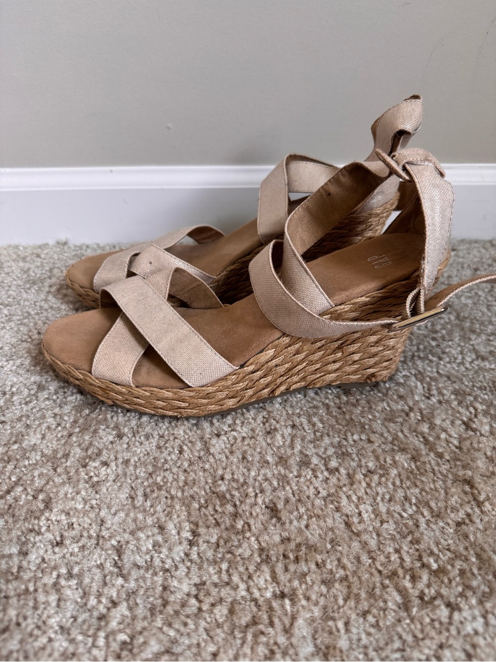 GAP Tan Wedge Sandals with Ankle Wrap